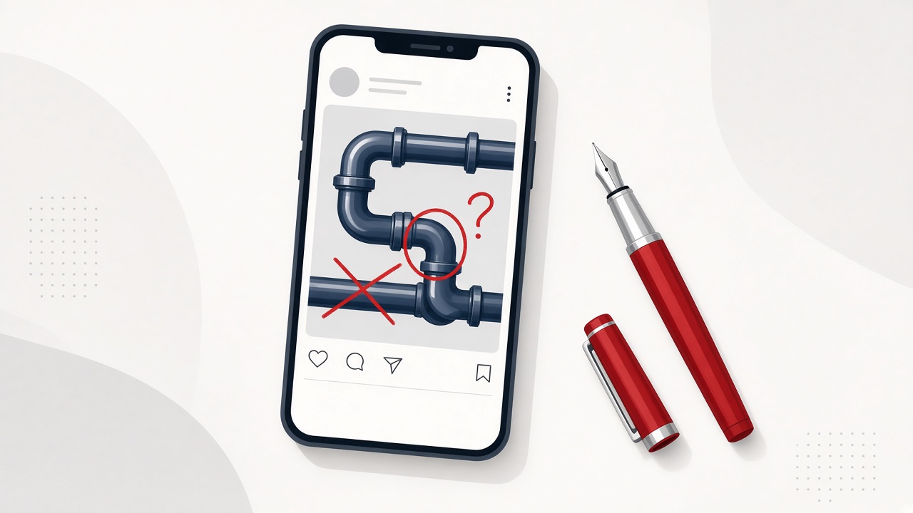 Smartphone showing a piping post marked up in red pen by a checker